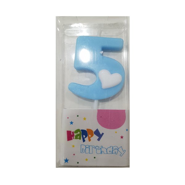 #5 Blue with White Heart Candle